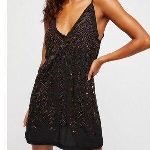 Free People Women's Black and Gold Dress